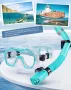 Lealinga Комплект 2 броя маска и шнорхел за гмуркане, плуване, синьо, зелено, снимка 6