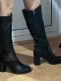 Дамски черни високи ботуши с ток MatStar, снимка 3