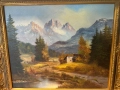 алпийски пейзаж/платно/ в масивна барокова рамка, снимка 4