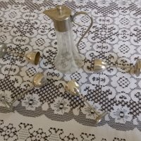 1930г АртДеко каничка метал стъкло 4метални чаши, снимка 2 - Антикварни и старинни предмети - 41046962