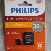 Карта памет Philips 32GB, microSDHC, class 10 с адаптер., снимка 1 - Карти памет - 41468606