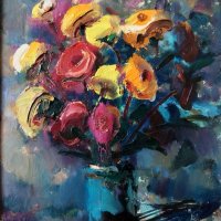Kартина "Ваза с цветя" 1987 г., худ. Танчо Кунев (1930-2010), снимка 2 - Картини - 40731906