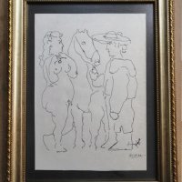 Пабло Пикасо, рисунка с туш, графика, Стара картина, илюстрация, снимка 1 - Колекции - 35852520
