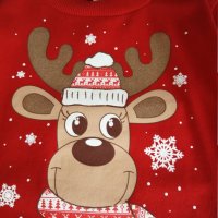 Коледна детска блузка с еленче цвят червен, снимка 1 - Детски Блузи и туники - 34803372