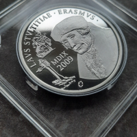 Възпоменателна сребърна монета 10 Euros - Albert II Erasmus, снимка 2 - Нумизматика и бонистика - 44715483
