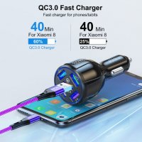 5 портово USB зарядно за кола Бързо зарядно за iphone 12 xiaomi redmi Huawei Samsung Quick charge 3., снимка 2 - Зарядни за кола - 35820857
