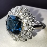 Елегантен Сребърен 925 пръстен с Родиево покритие и Натурален London Blue Топаз и Циркони!, снимка 9 - Пръстени - 42132140