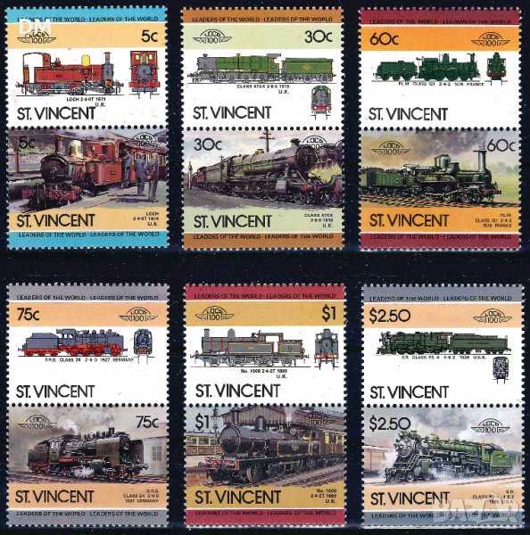 Сейнт Винсент 1985 - Leaders of the World 5 локомотиви MNH, снимка 1