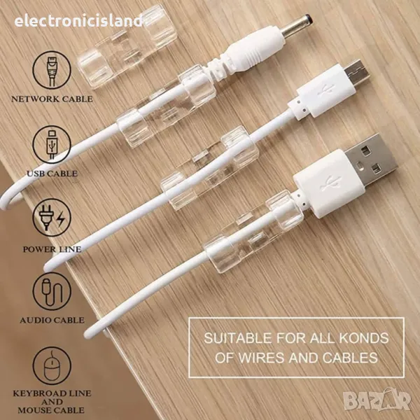 Самозалепваща се прозрачна кабелна скоба, държач за кабел, органайзер, снимка 1
