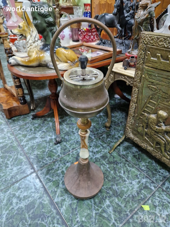 Страхотен антикварен белгийски подов пепелник от бронз и оникс , снимка 1