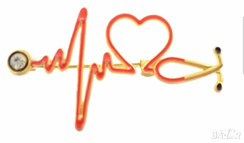 Брошка за лекар прекрасен подарък за лекар  студент по медицина стетоскоп електрокардиограма, снимка 1