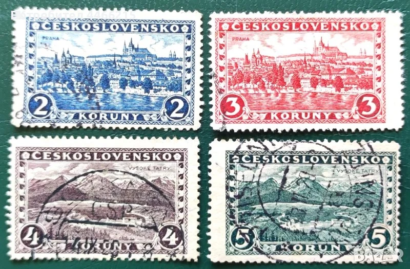Чехословакия, 1926 г. - пълна серия марки с печат, изгледи, 5*25, снимка 1