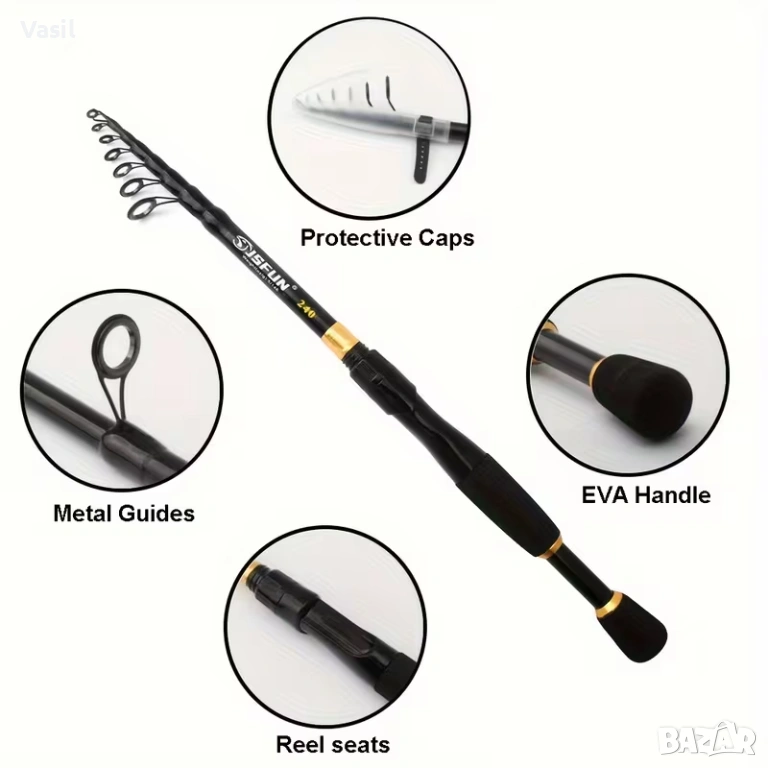 телескоп за спининг - къса транспортна дължина Макара и влакно , снимка 1