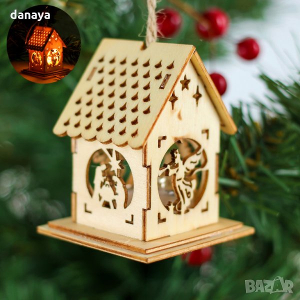 2493 Мини коледна светеща къщичка, украшение за елха, 6x5cm, снимка 1