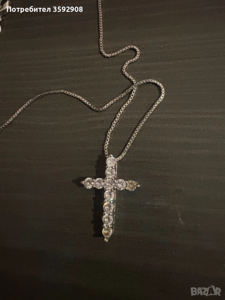 Сребърен синджир с кръст  , снимка 1