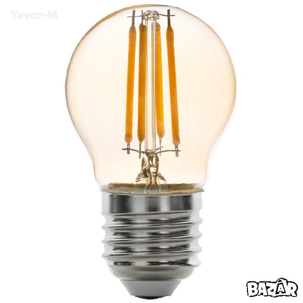 LED Filament Лампа, Топка, Димираща, 4W, E27, 2500K, 220-240V AC, Амбър, Ultralux - LFG42725D, снимка 1