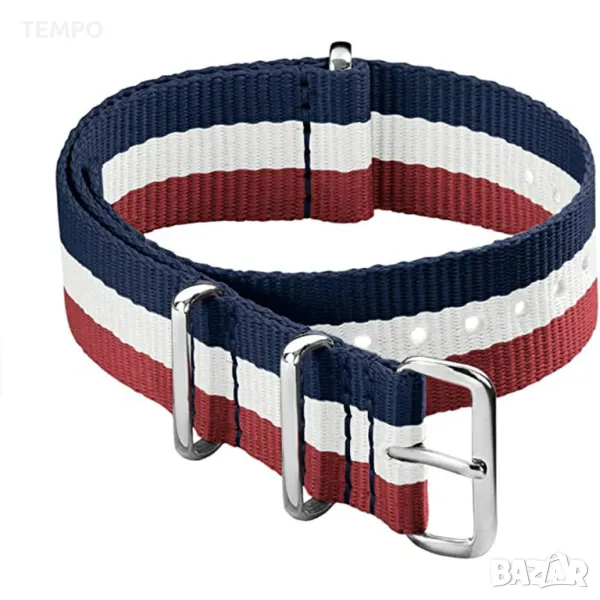 КАИШКА ZULU- ЧЕРВЕН / БЯЛ / СИН -20мм + ПОДАРЪК, снимка 1