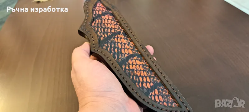 Кания естествена кожа с вложка от змийска кожа телешки бланк нож лов, снимка 1