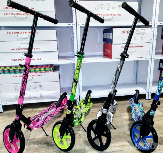 Тротинетка, скутер, Голяма тротинетка с големи гуми, колела 230мм за деца, възрастни, сгъваема 230mm, снимка 1