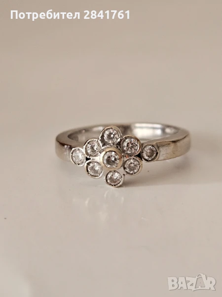 Златен пръстен бяло злато 14К проба 585 , снимка 1