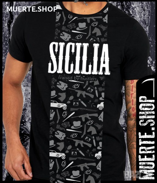 Черна тениска с щампа SICILIA, снимка 1