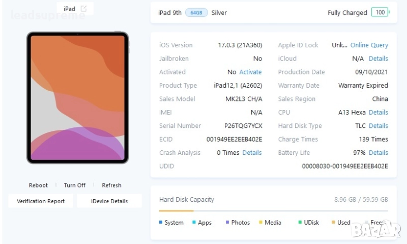 Apple iPad 10.2 (2021) Wi-Fi 9th А2602 , снимка 1