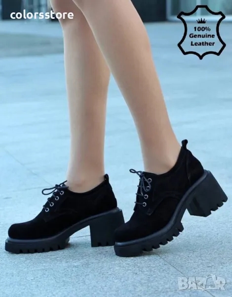 Обувки на ток - черен ЕСТЕСТВЕН велур - 27702, снимка 1