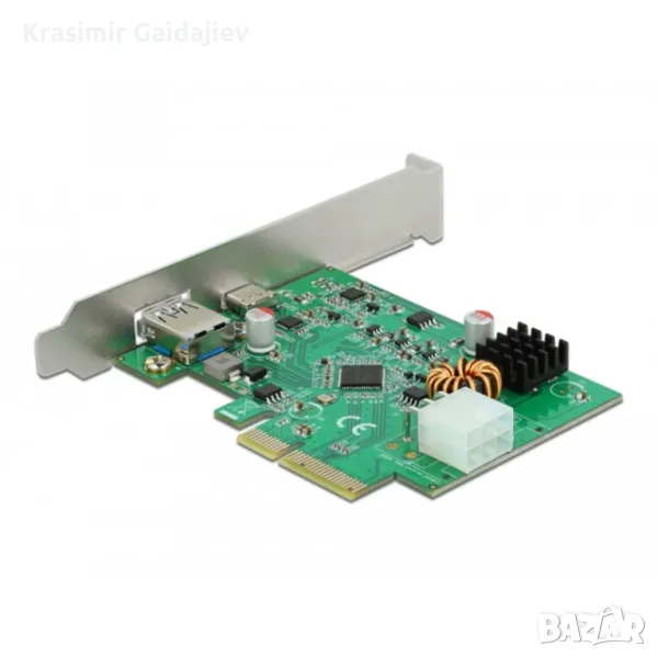 elock PCI Express x4 карта към 1 x външен USB Type-C™ женски с PD функция + 1 x външен USB Type-A же, снимка 1