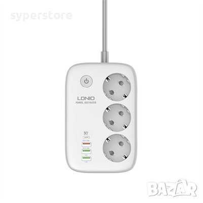 Разклонител 220V, зарядно, 3 гнезда и 3 USB + Type C, WiFi с ключ LDNio SE3452 SS000197- Fast Charge, снимка 1