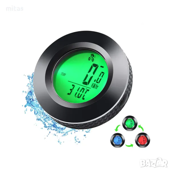 Велокомпютър с 20 функции, Трицветна LED подсветка, Кръгъл, 52х52мм, снимка 1