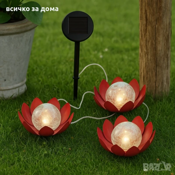 LED слънчев градински соларен панел с 3 светещи лампи цветя, снимка 1
