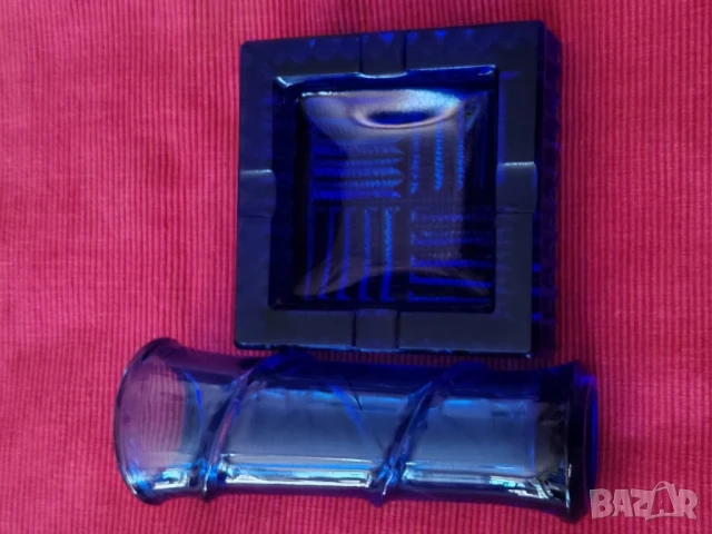 Комплект пепелник и ваза от цветно стъкло, синьо. , снимка 8 - Други стоки за дома - 51227139