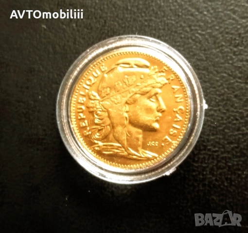 Позлатена монета 10 Франка 1899 г с петел, снимка 2 - Нумизматика и бонистика - 52304706