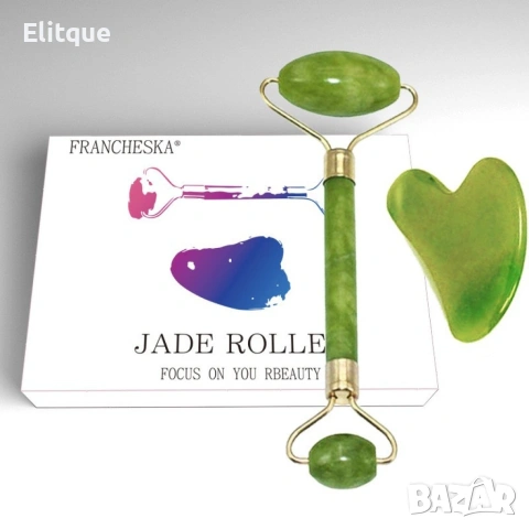 Нефритен масажор за лице с 2 ролки + плосък нефритен камък , снимка 2 - Други - 53448570