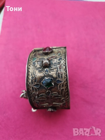 Възрожденска гривна сребро висока проба, позлата, емайл. , снимка 2 - Антикварни и старинни предмети - 52910878