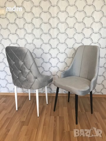 Трапезни столове с конструкция от масив и фина кадифена тапицерия., снимка 3 - Столове - 42682806