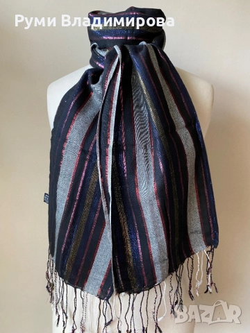 Черен, блестящ шал  от 70 % пашмина и 30 % коприна, снимка 8 - Шалове - 42649958