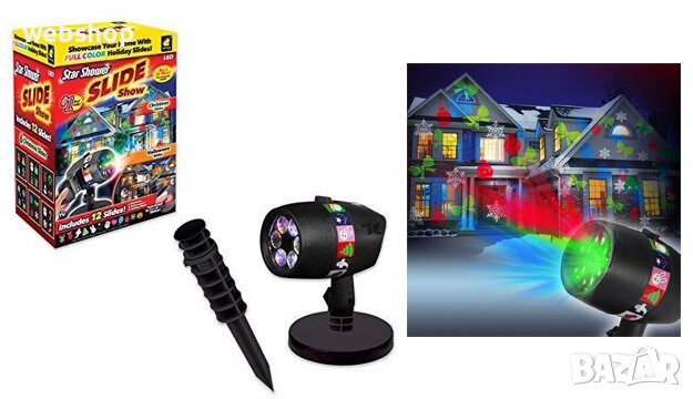 Лазерен проектор Star Shower Slide, 2 бр. стойки, 12 бр. приставки с фигури, Черен, снимка 2 - Други стоки за дома - 38643298