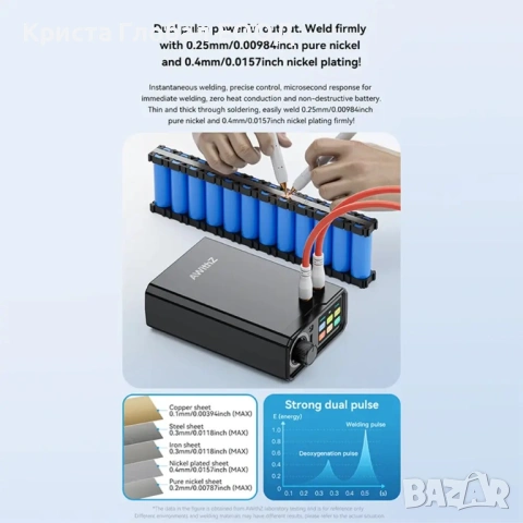 ХИТ: Машина за Точково Заваряване Spot Welder AWithZ UK3 – 10000mAh / 99 Степени, снимка 10 - Други инструменти - 53835891