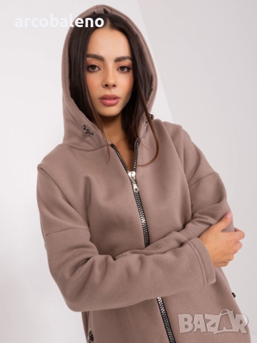 Дамски дълъг преходен суичър с качулка и цип Tina, 5цвята , снимка 5 - Суичъри - 52930895