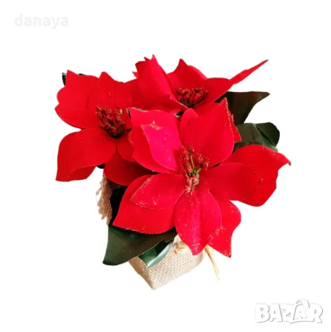 5301 Изкуствена коледна звезда в подаръчно чувалче, снимка 3 - Изкуствени цветя - 47533492