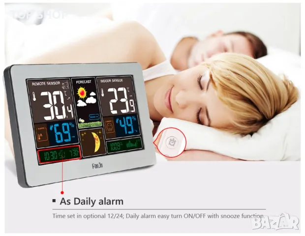 Безжична метеорологична станция FanJu FJ3378 с функция аларма и температура/влажност/барометър/будил, снимка 6 - Детски - 48842467