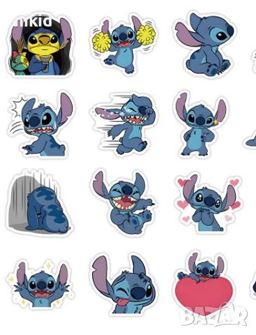 60 бр Лило и Стич lilo stitch самозалепващи лепенки стикери за украса декор картонена торта парти, снимка 5 - Други - 42200330