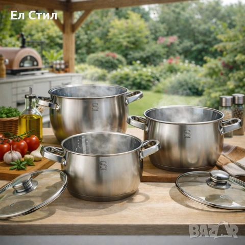 Комплект тенджери (SG-18099) – 3 броя с 5-слойно капсуловано дъно, снимка 2 - Съдове за готвене - 53574094