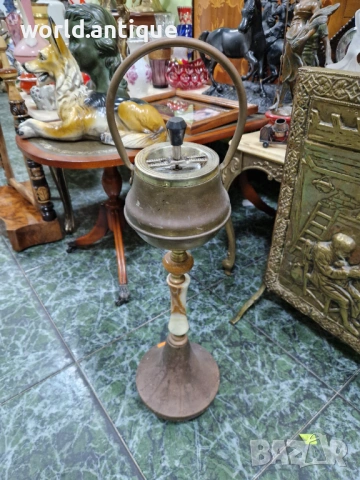 Страхотен антикварен белгийски подов пепелник от бронз и оникс 