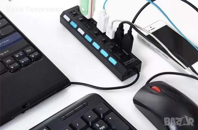 7-портов USB хъб със супер бърз 480mbps високоскоростен трансфер, бутон за включване/изключване, снимка 5 - Друга електроника - 49397029