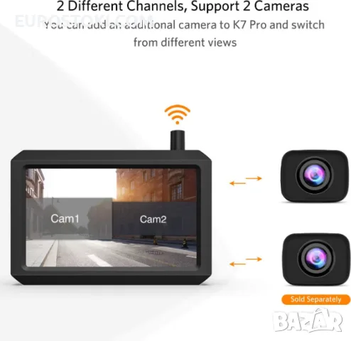 Комплект камера за заден ход с монитор K7PRO, HD монитор 5 инча, нощно виждане, снимка 2 - Аксесоари и консумативи - 56134272