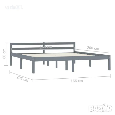 vidaXL Рамка за легло, сива, бор масив, 160x200 см, снимка 7 - Спални и легла - 56146571