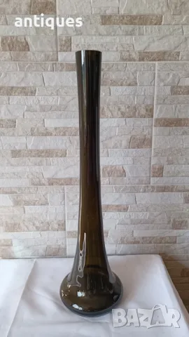 Голяма стъклена ваза - тъмно зелена - 53см, снимка 1