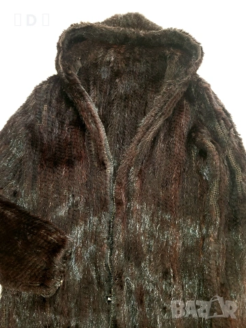 естествена НОРКА плетено яке с качулка - М, снимка 8 - Якета - 53730797